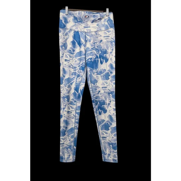 Champion Blue Marble Print High Waist Leggings Size Large Stretch Activewear - Picture 3 of 5